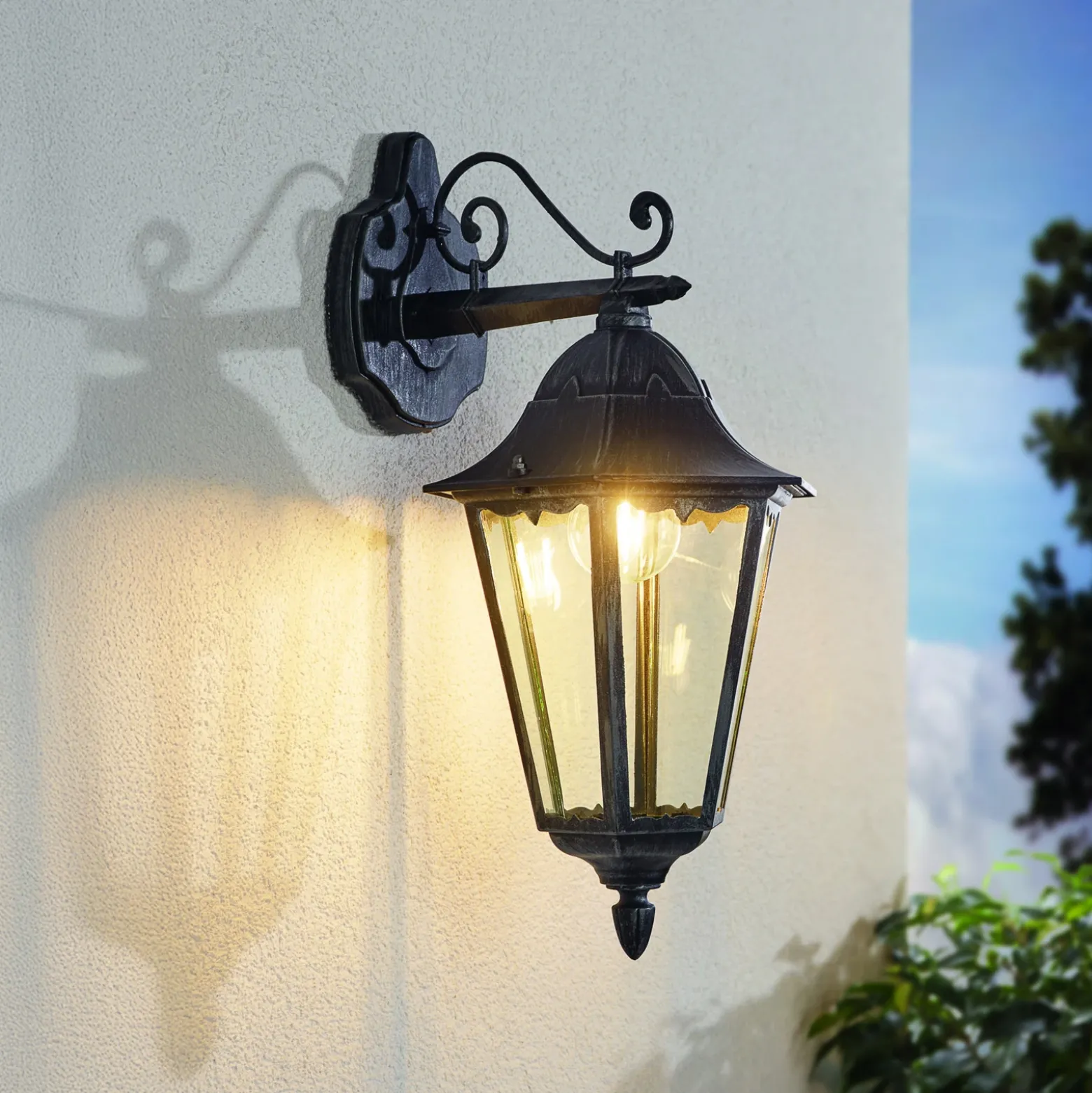 Aplique para exterior Navedo, negro/plata, altura 47 cm, con luz hacia abajo