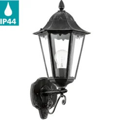 Aplique para exterior Navedo, negro/plata, altura 47 cm, con luz hacia arriba