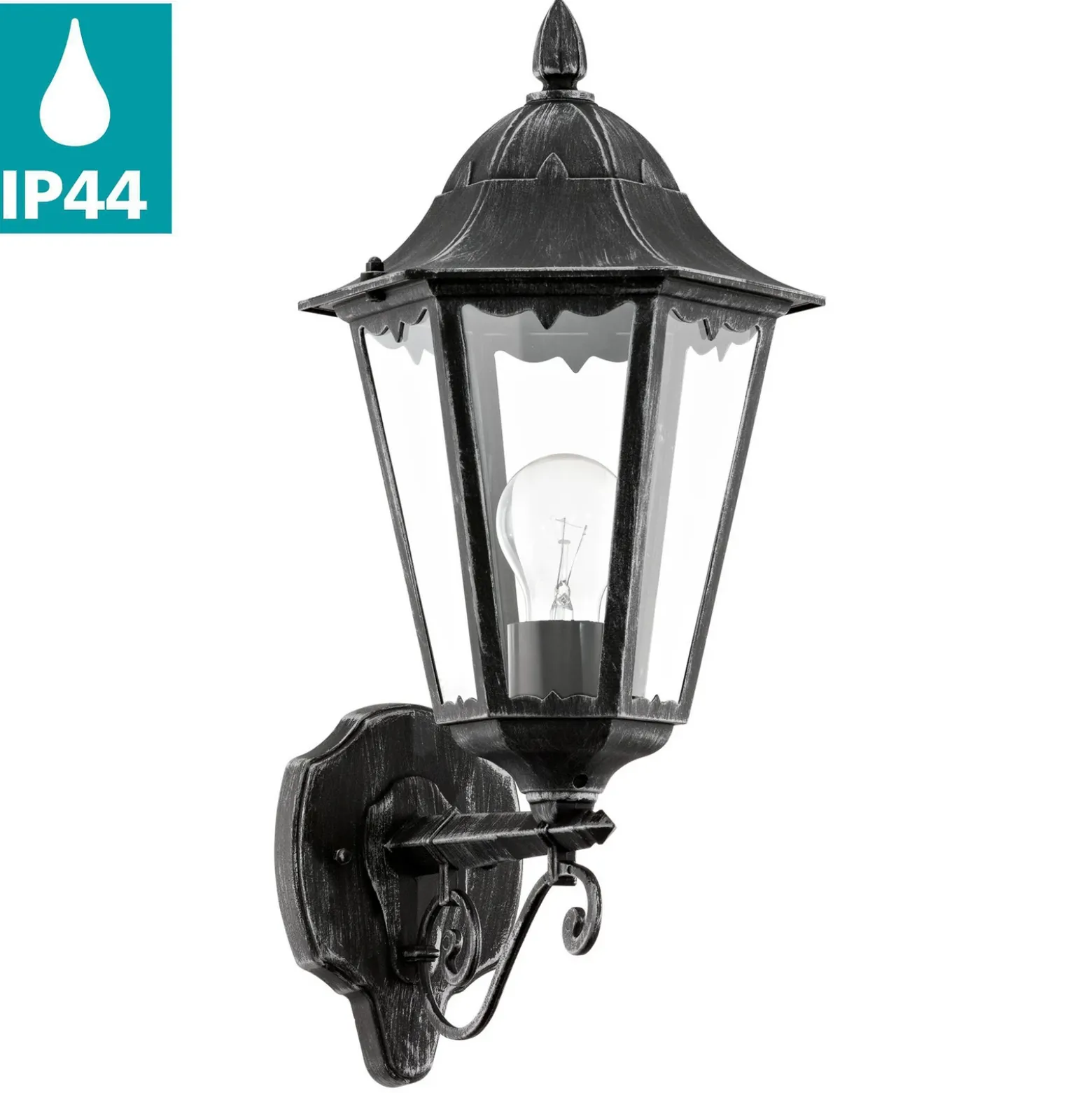 Aplique para exterior Navedo, negro/plata, altura 47 cm, con luz hacia arriba