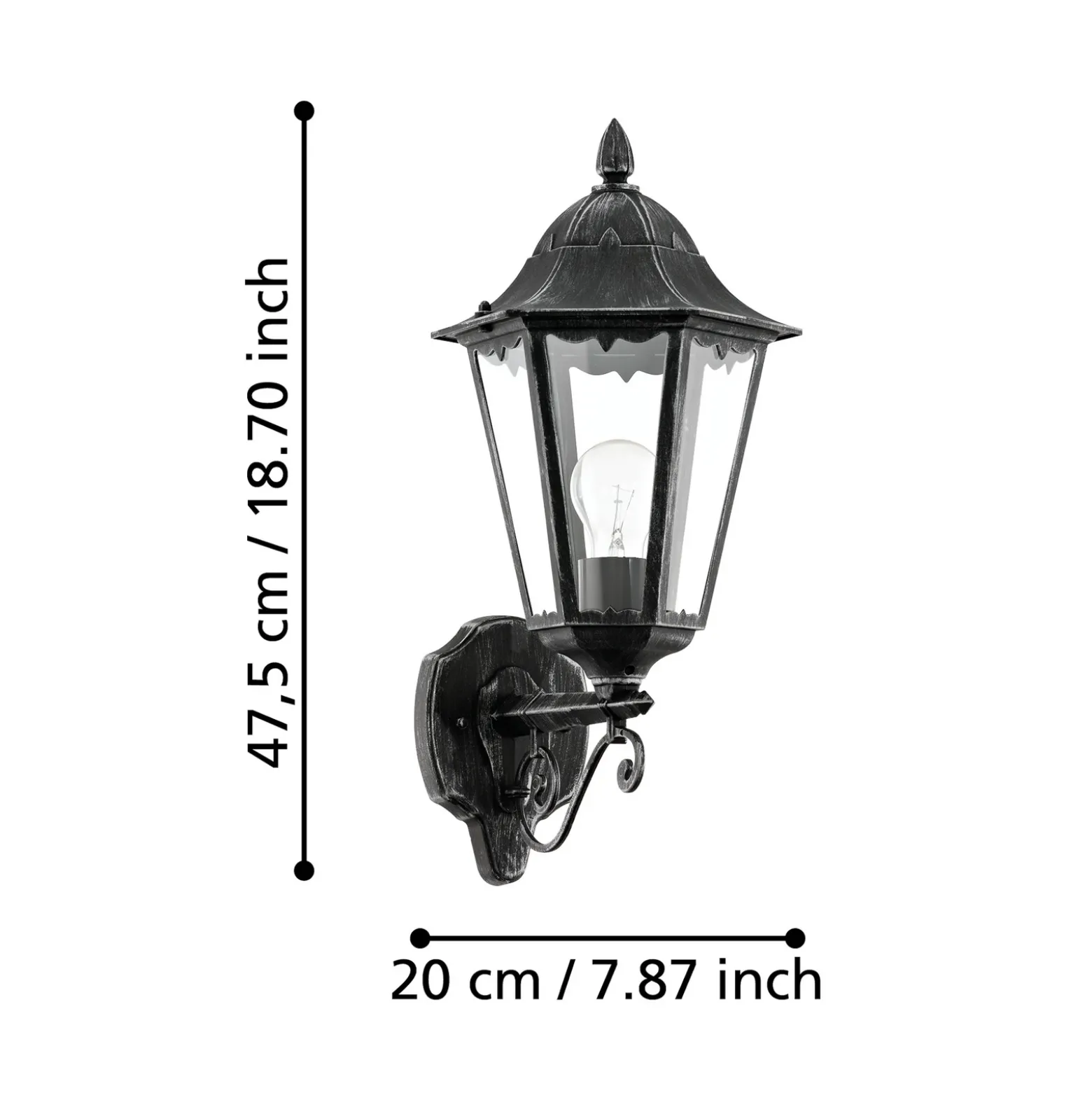 Aplique para exterior Navedo, negro/plata, altura 47 cm, con luz hacia arriba
