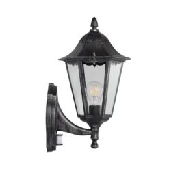 Aplique para exterior Navedo, negro/plata, altura 42 cm, con sensor