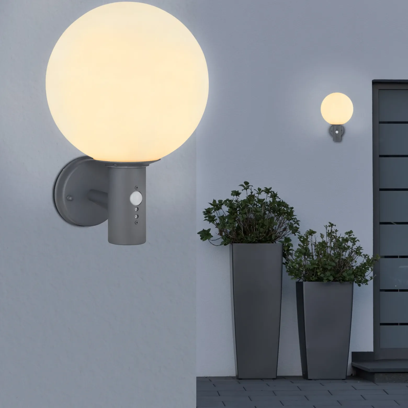 Aplique para exterior Ossy, antracita/blanco, con sensor, IP44, E27