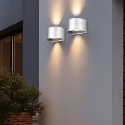 Aplique para exterior recargable LED Talent, color titanio, anchura 16 cm