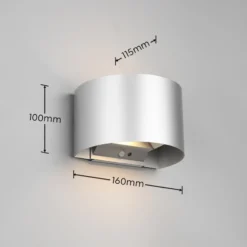 Aplique para exterior recargable LED Talent, color titanio, anchura 16 cm
