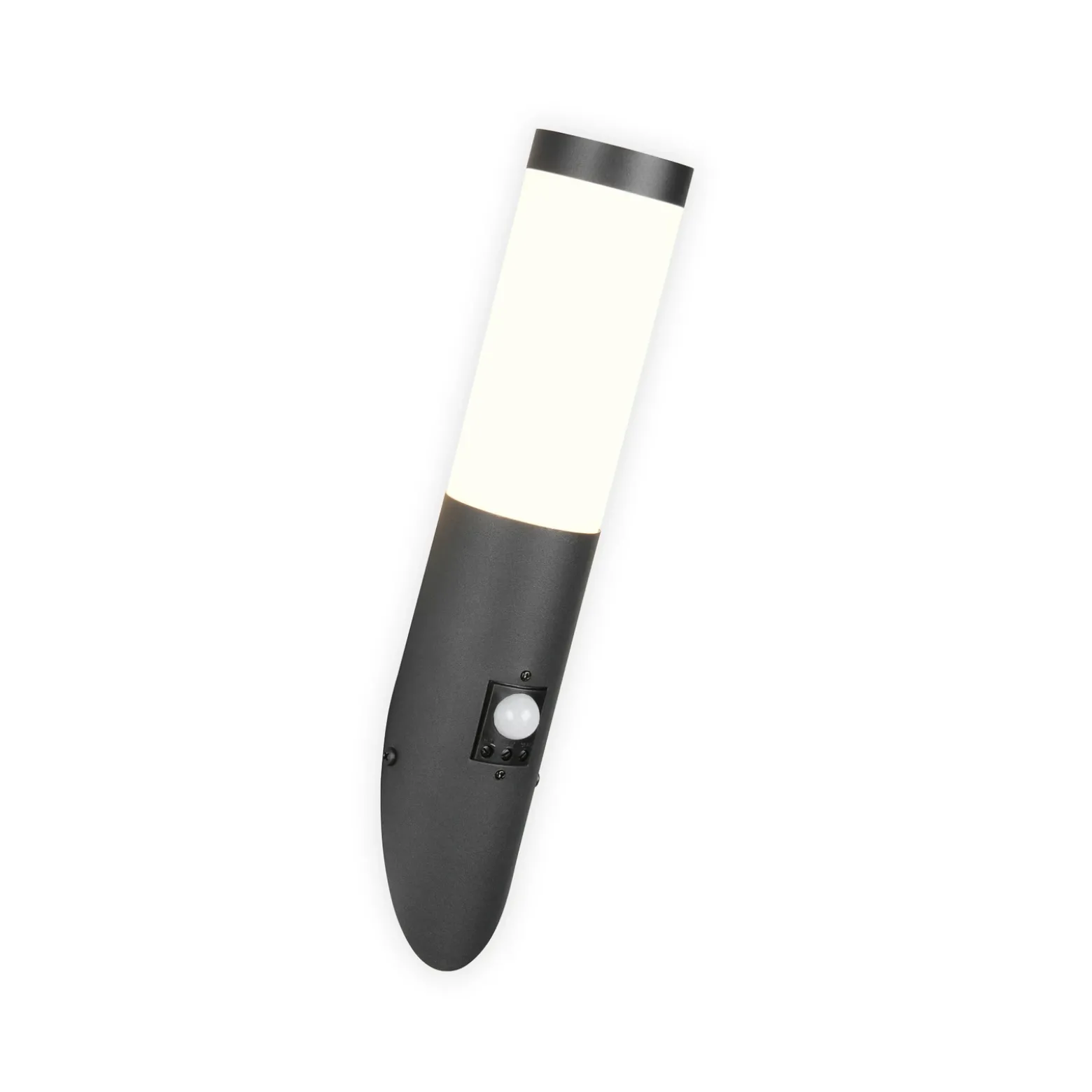 Aplique para exterior Trioto, negro mate, 39 cm de acero inoxidable, sensor