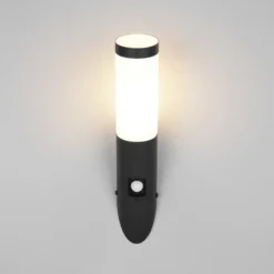 Aplique para exterior Trioto, negro mate, 39 cm de acero inoxidable, sensor