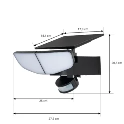 Aplique solar LED Lindby Naelin, negro, sensor, IP44