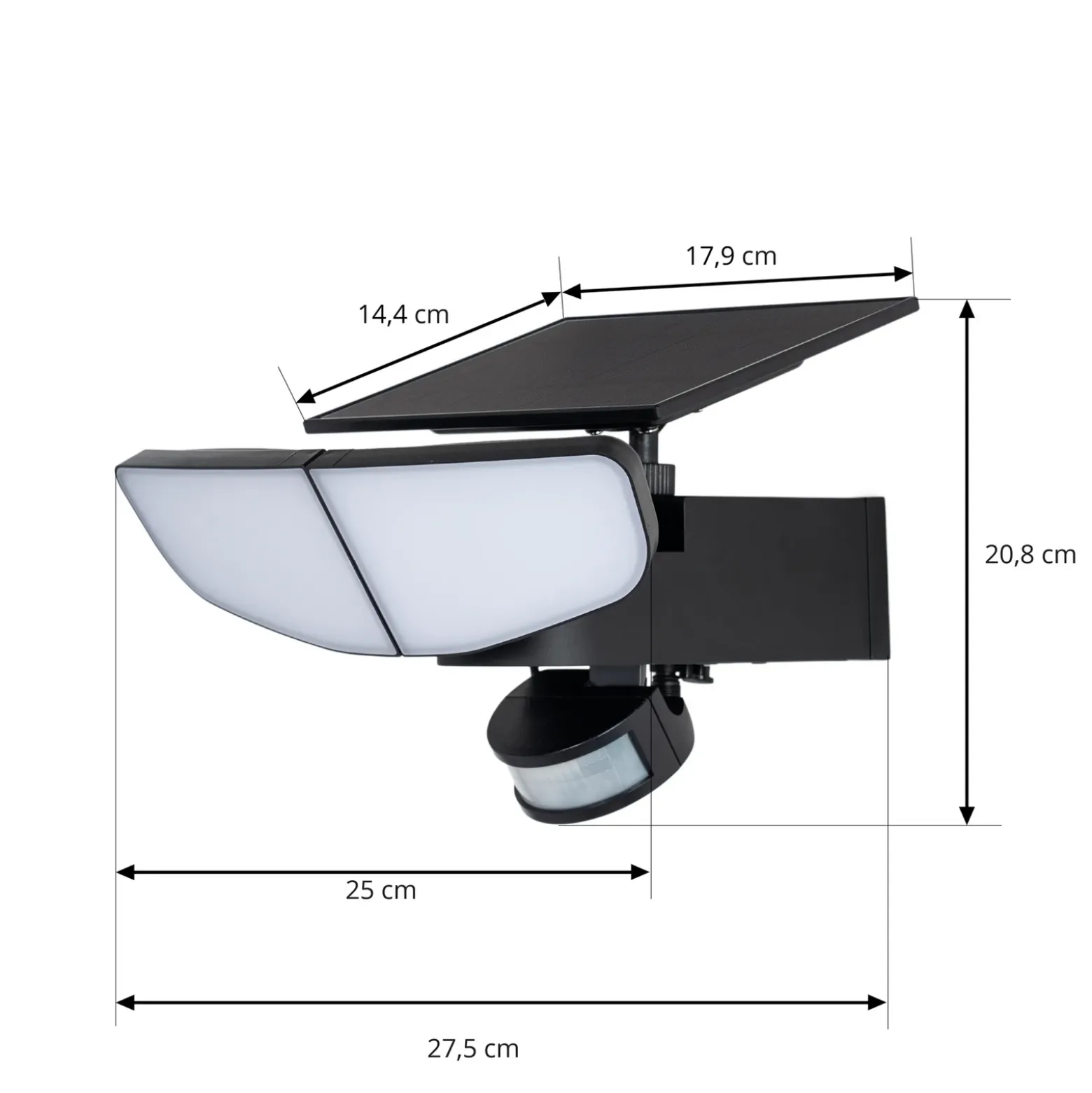 Aplique solar LED Lindby Naelin, negro, sensor, IP44
