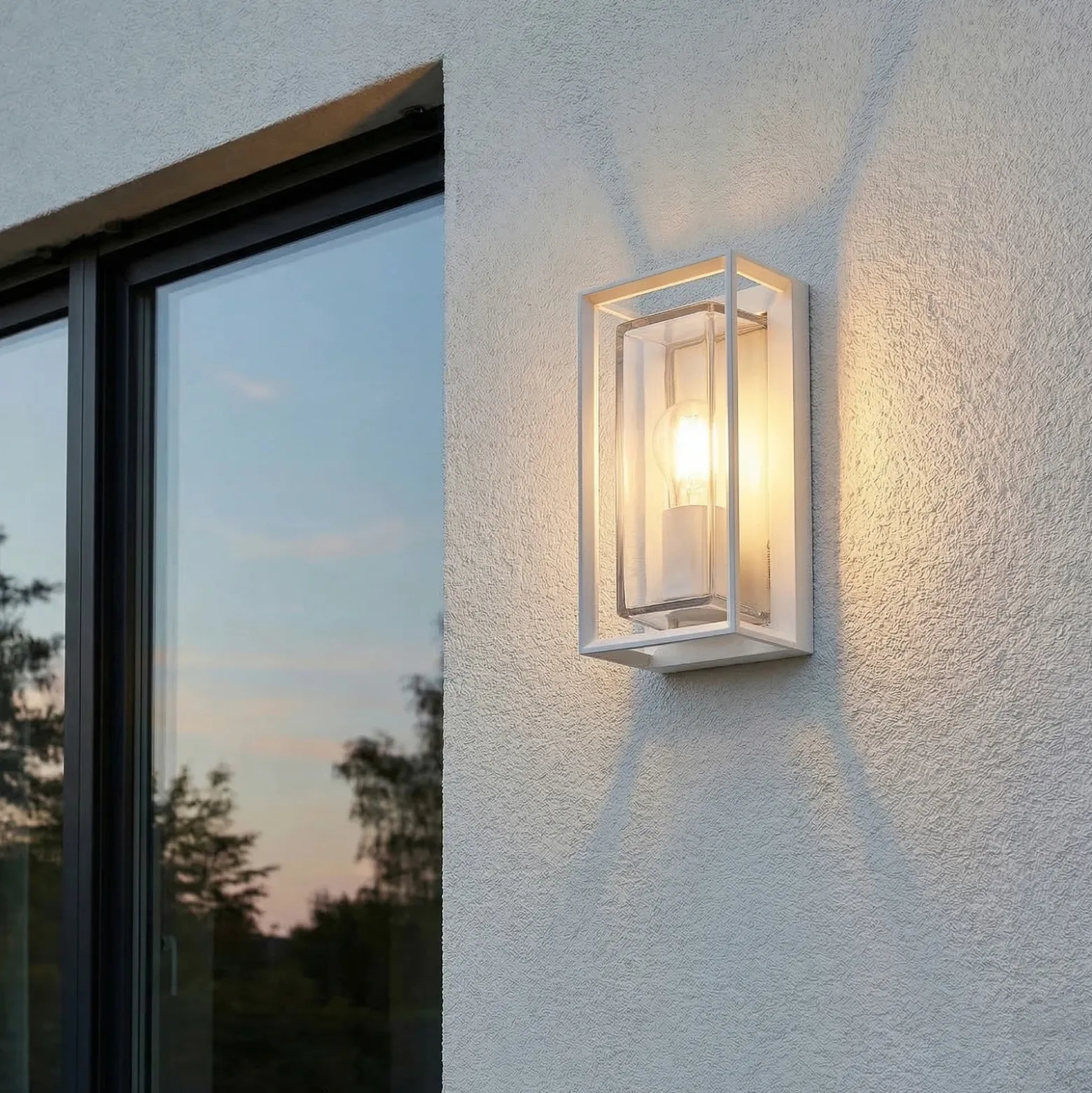 Arcchio Aplique de exterior Ismera, blanco, IP65, cristal, E27
