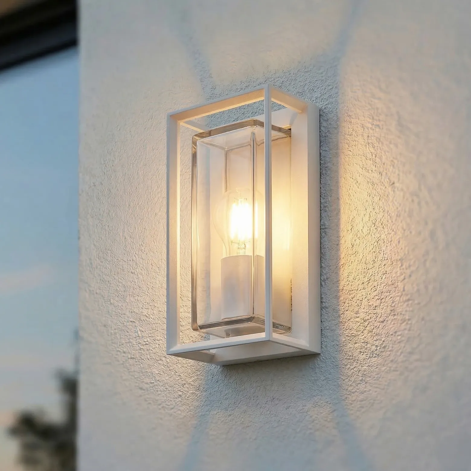 Arcchio Aplique de exterior Ismera, blanco, IP65, cristal, E27