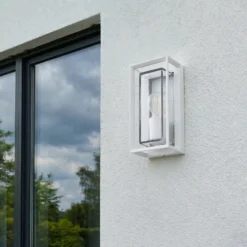 Arcchio Aplique de exterior Ismera, blanco, IP65, cristal, E27