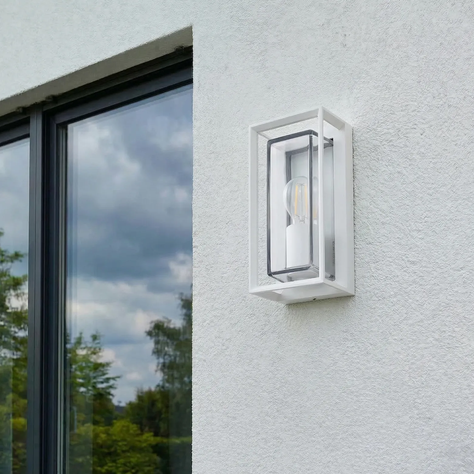 Arcchio Aplique de exterior Ismera, blanco, IP65, cristal, E27