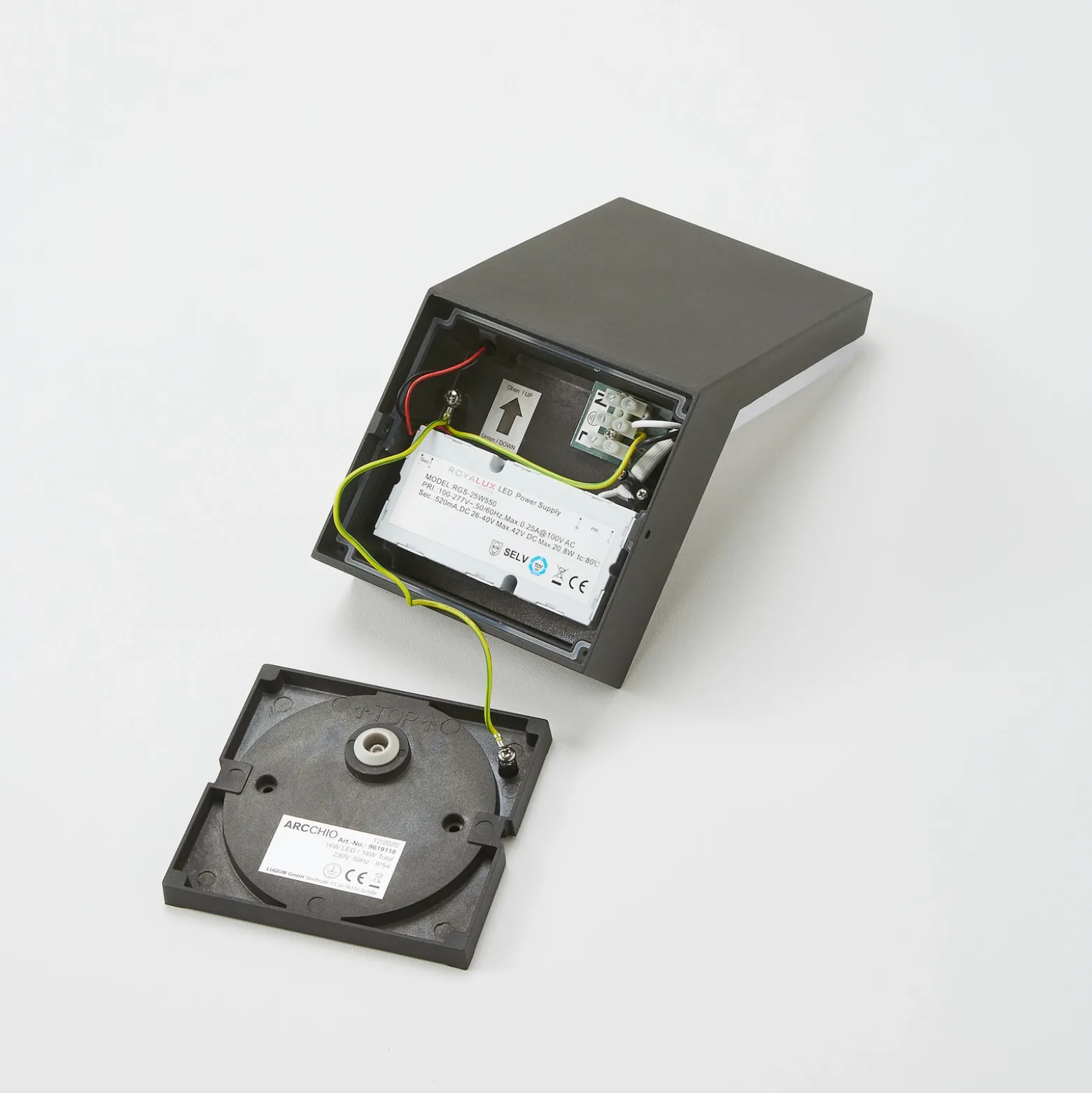 Arcchio Aplique LED para exterior Yolena, sensor, antracita, aluminio