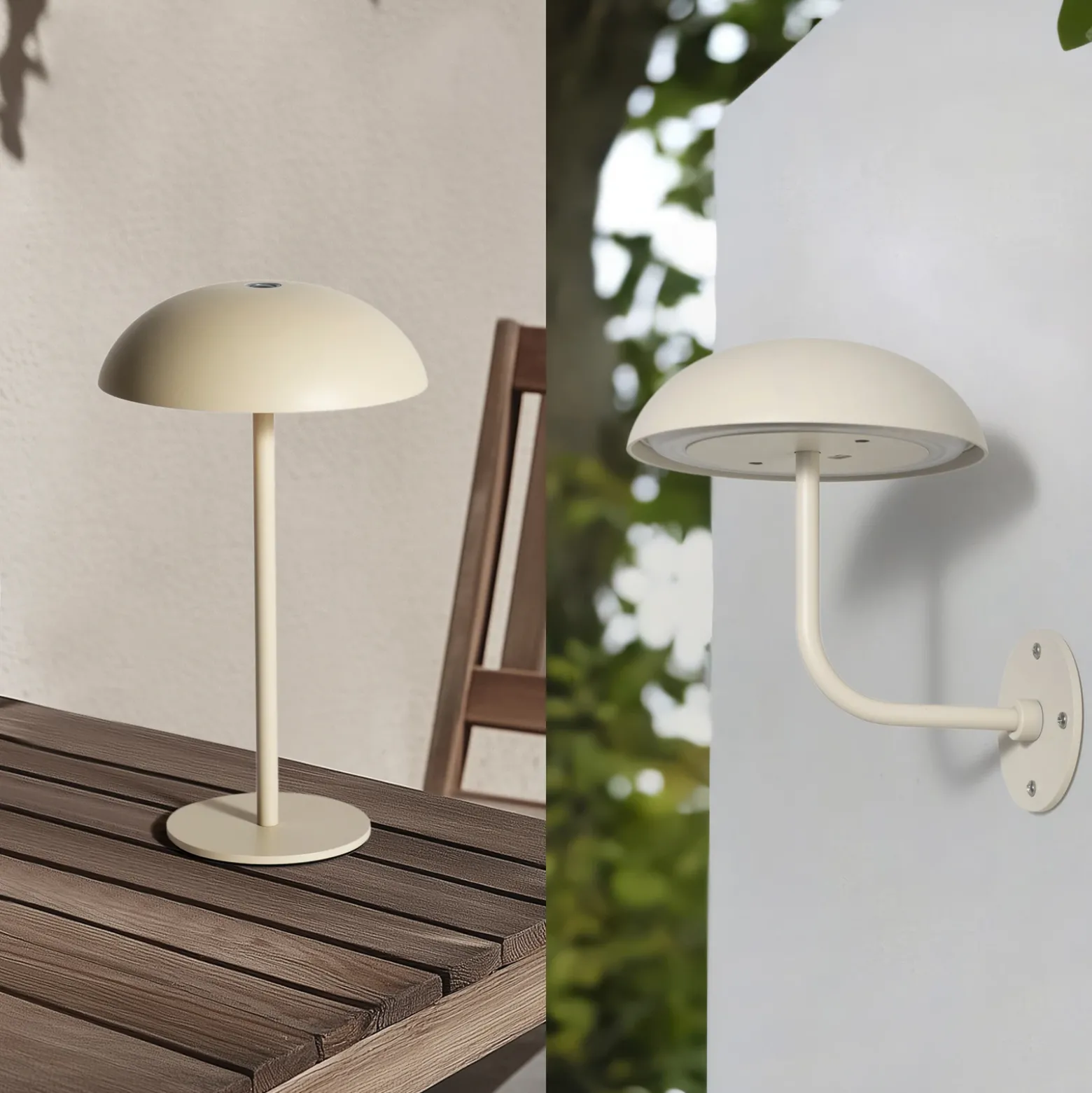 Arcchio LED lámpara de mesa recargable Thenra, beige, soporte de pared