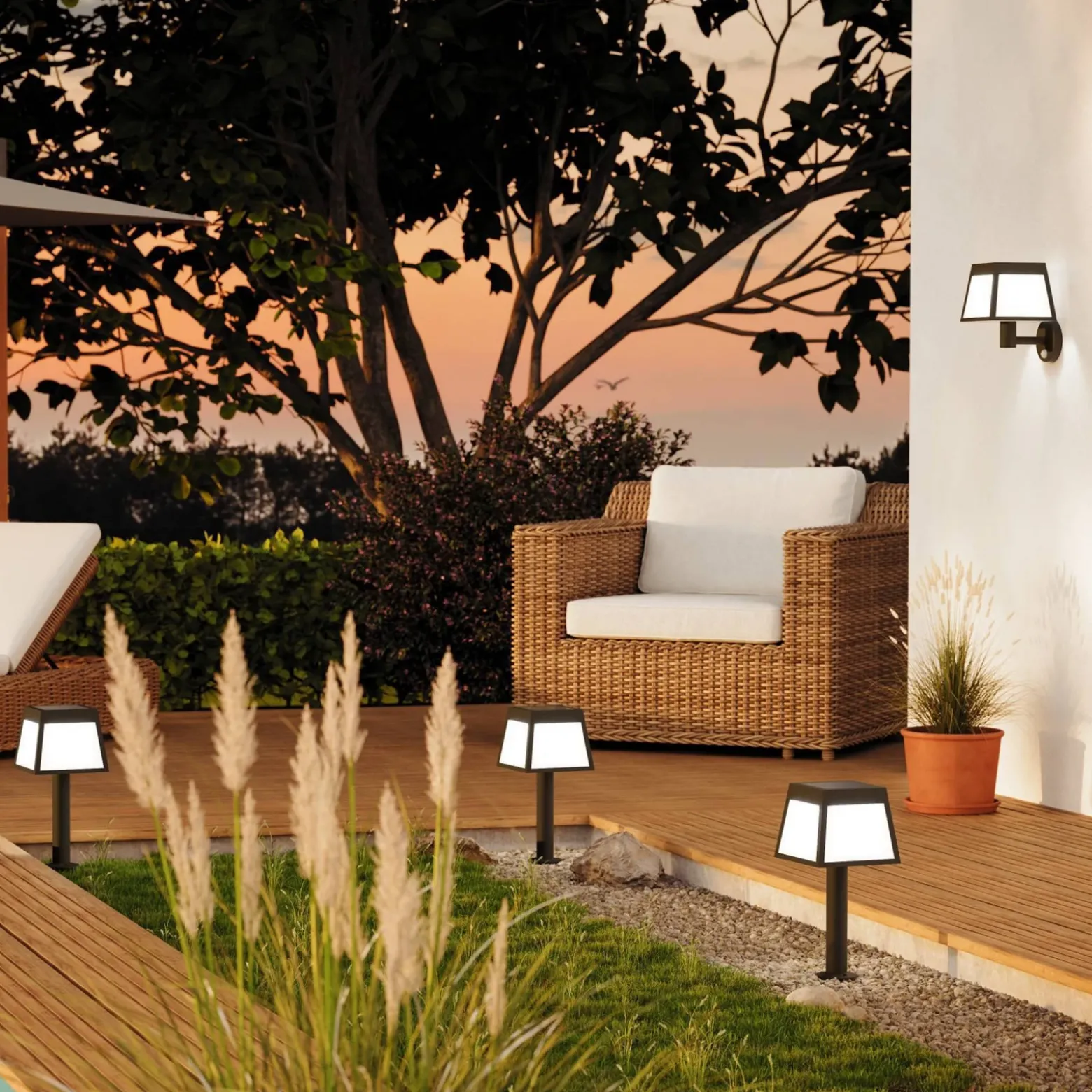Baliza LED Altilia, altura 56 cm, negra, sensor