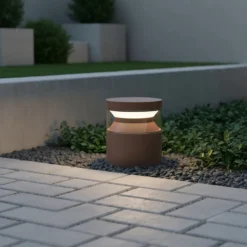 Baliza LED Ideal Lux Boeing, marrón café, altura 15 cm