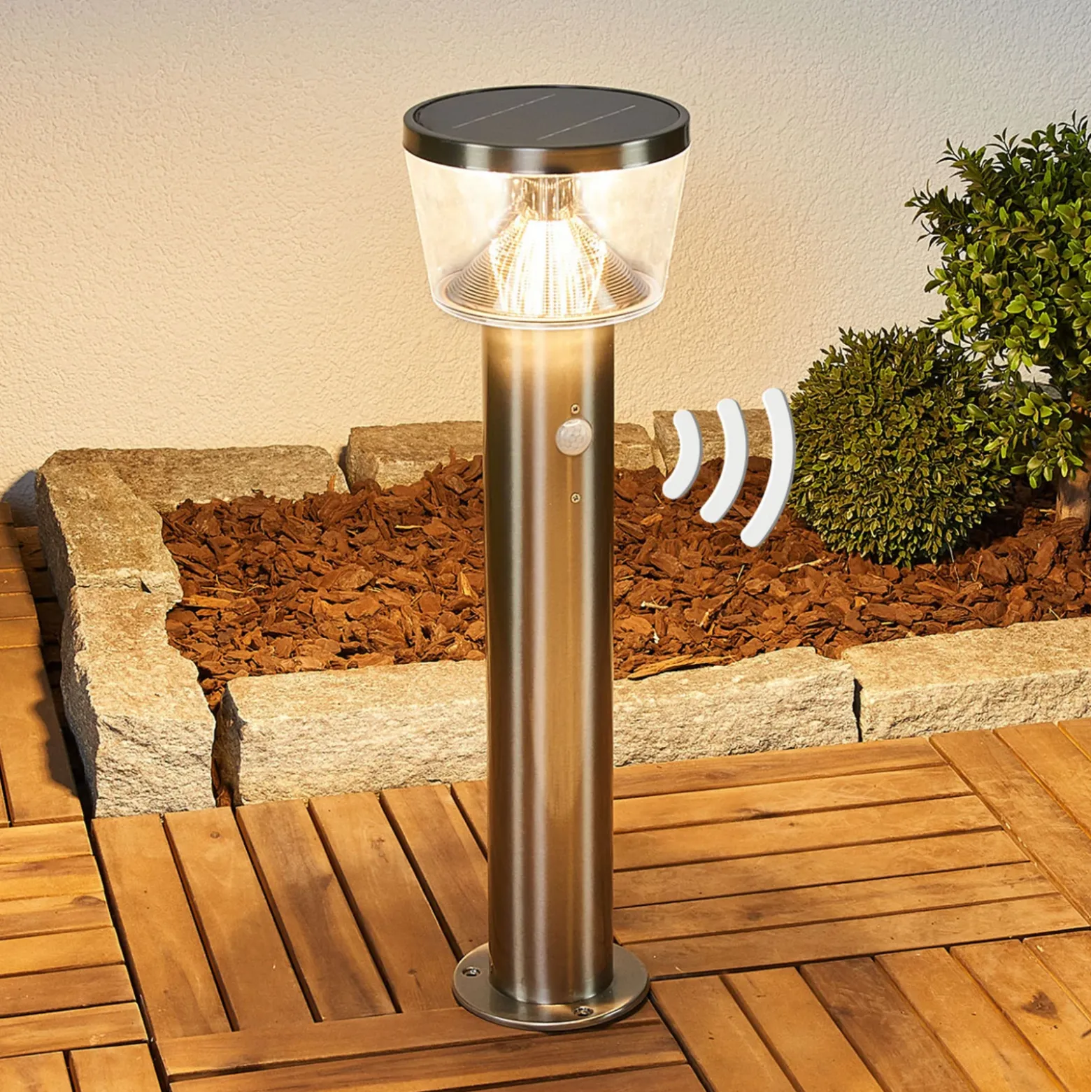 Baliza LED solar Lindby Antje, detector de movimiento, IP44