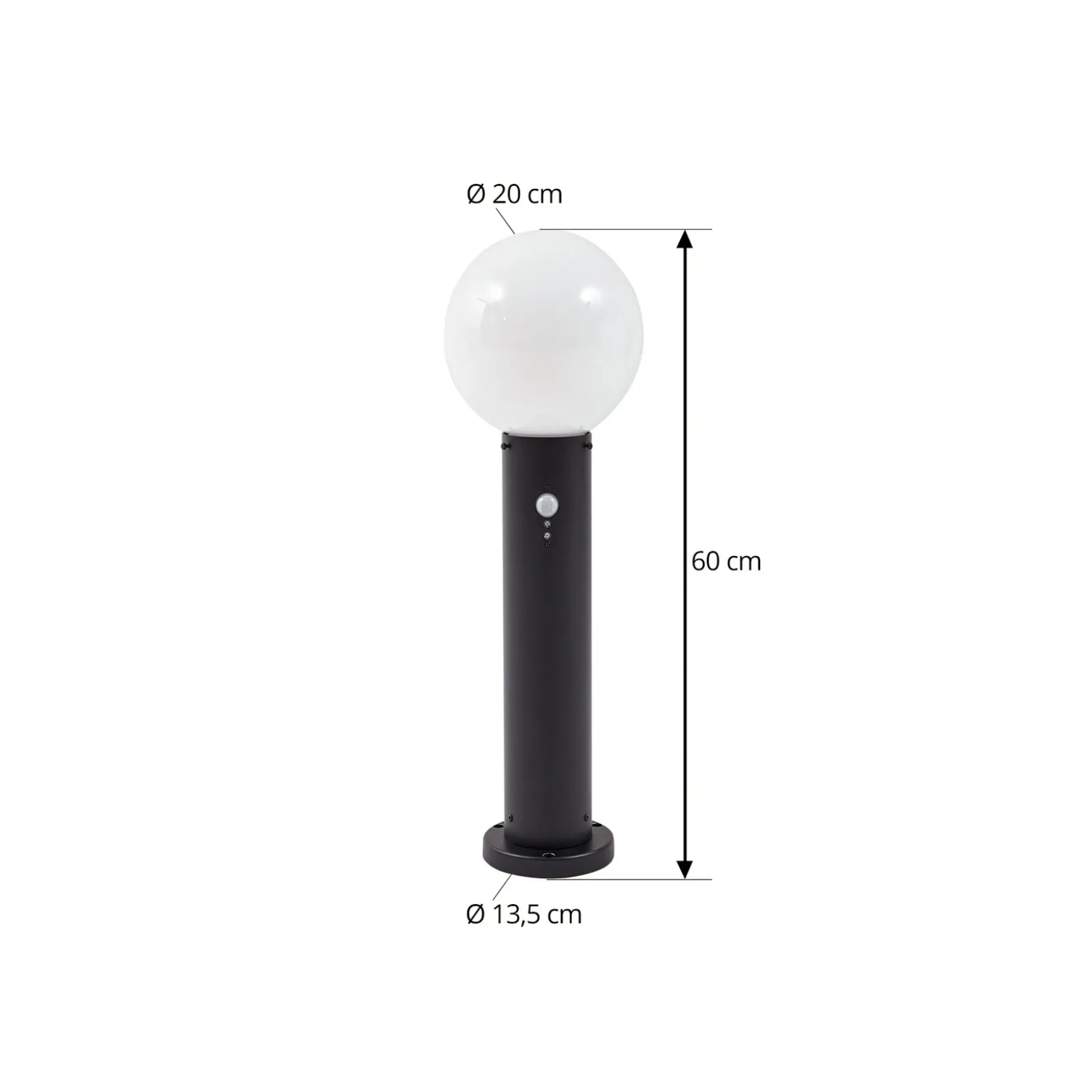 Baliza Lindby Dangan, negro/ópalo 60 cm, cristal, sensor