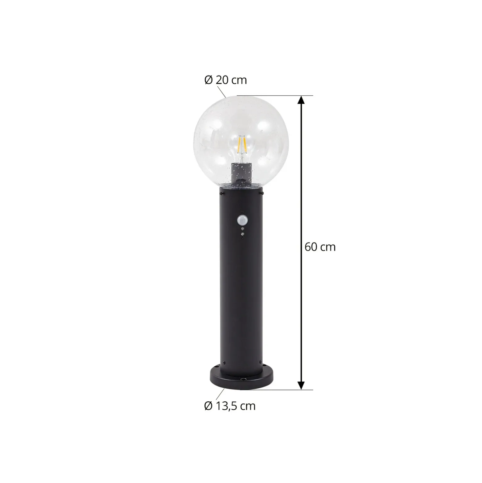 Baliza Lindby Dangan, negro/transparente 60 cm, cristal, sensor