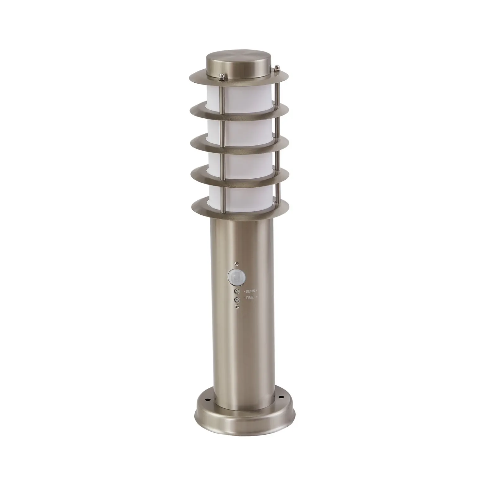 Baliza Lindby Hanja, sensor, acero inoxidable, Ø 11,7 cm