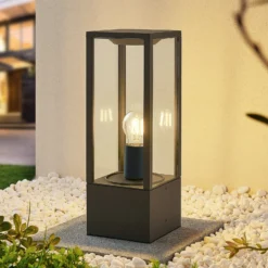 Baliza Lindby Peldar, antracita/transparente, altura 40 cm, cristal