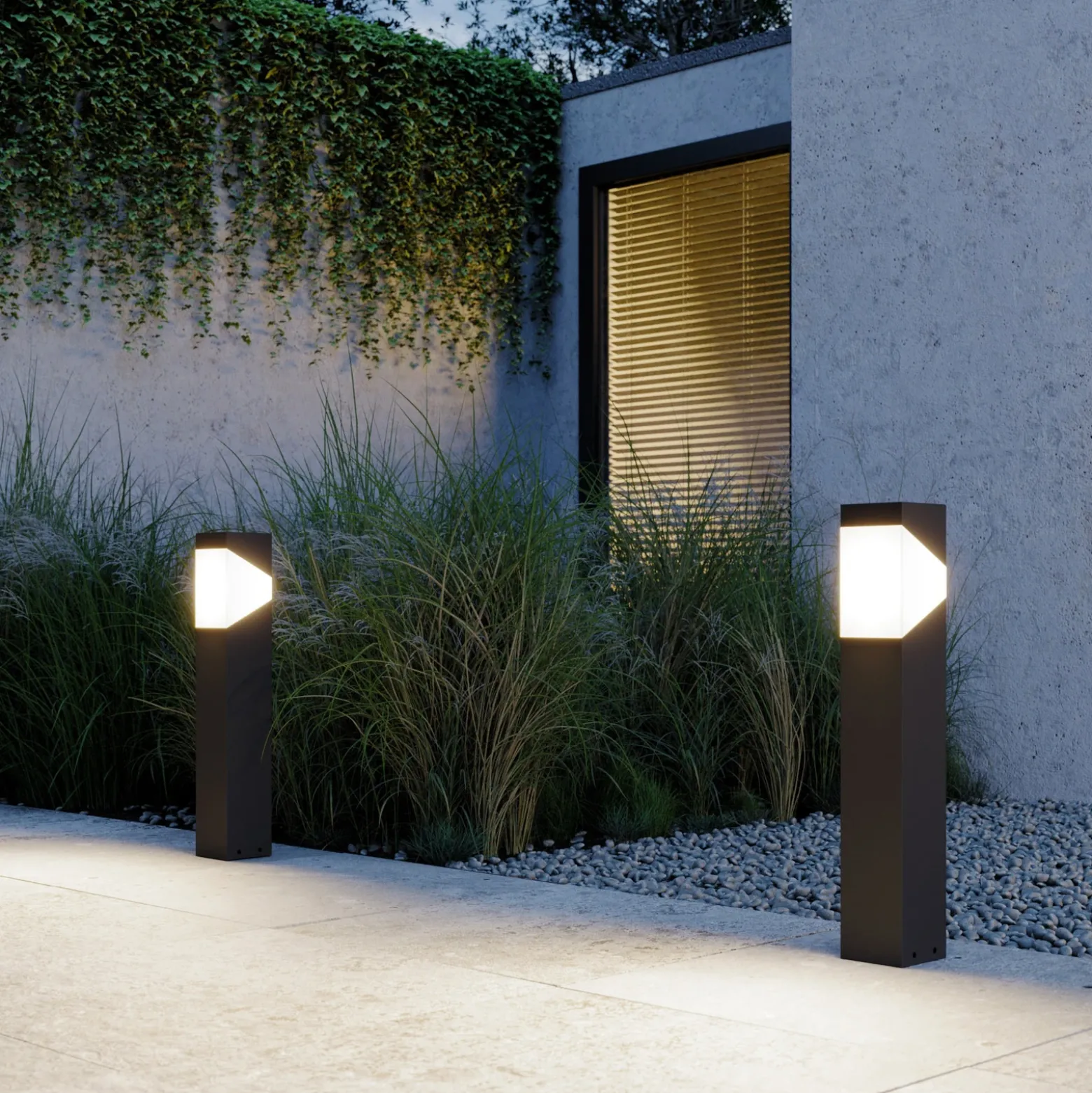 Baliza Lucande Kiran, 60 cm, gris, metal, IP44, E27