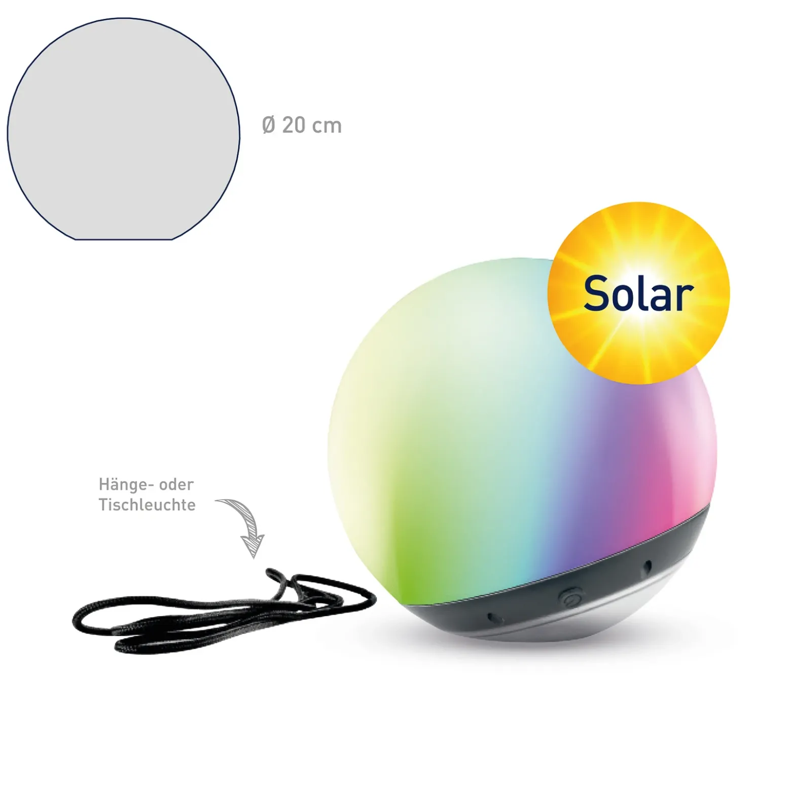 Bola LED tint Pendula Solar IP44, blanco, CCT, RGB