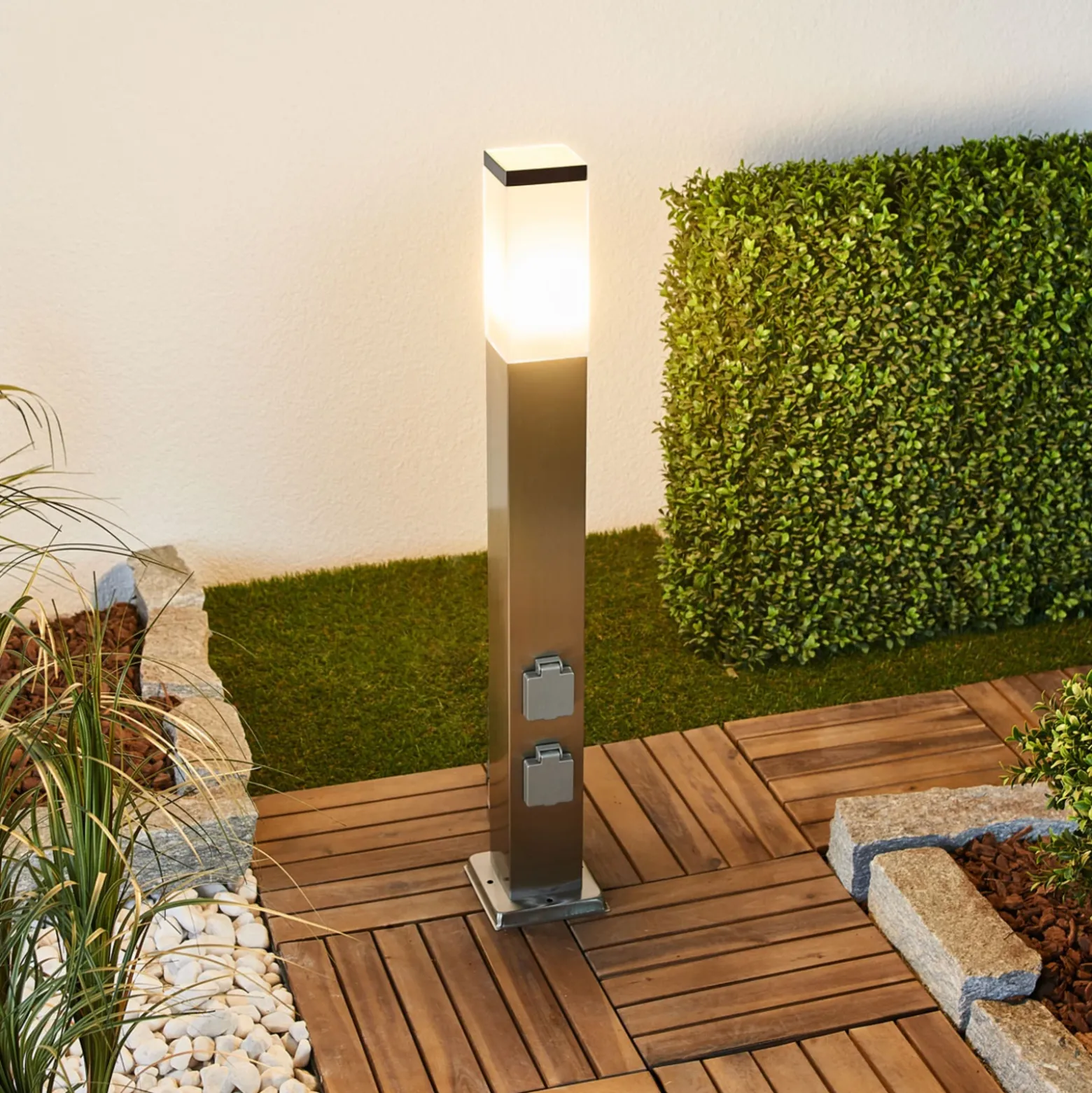 Bolardo luminoso 400166, acero inoxidable con 2 enchufes