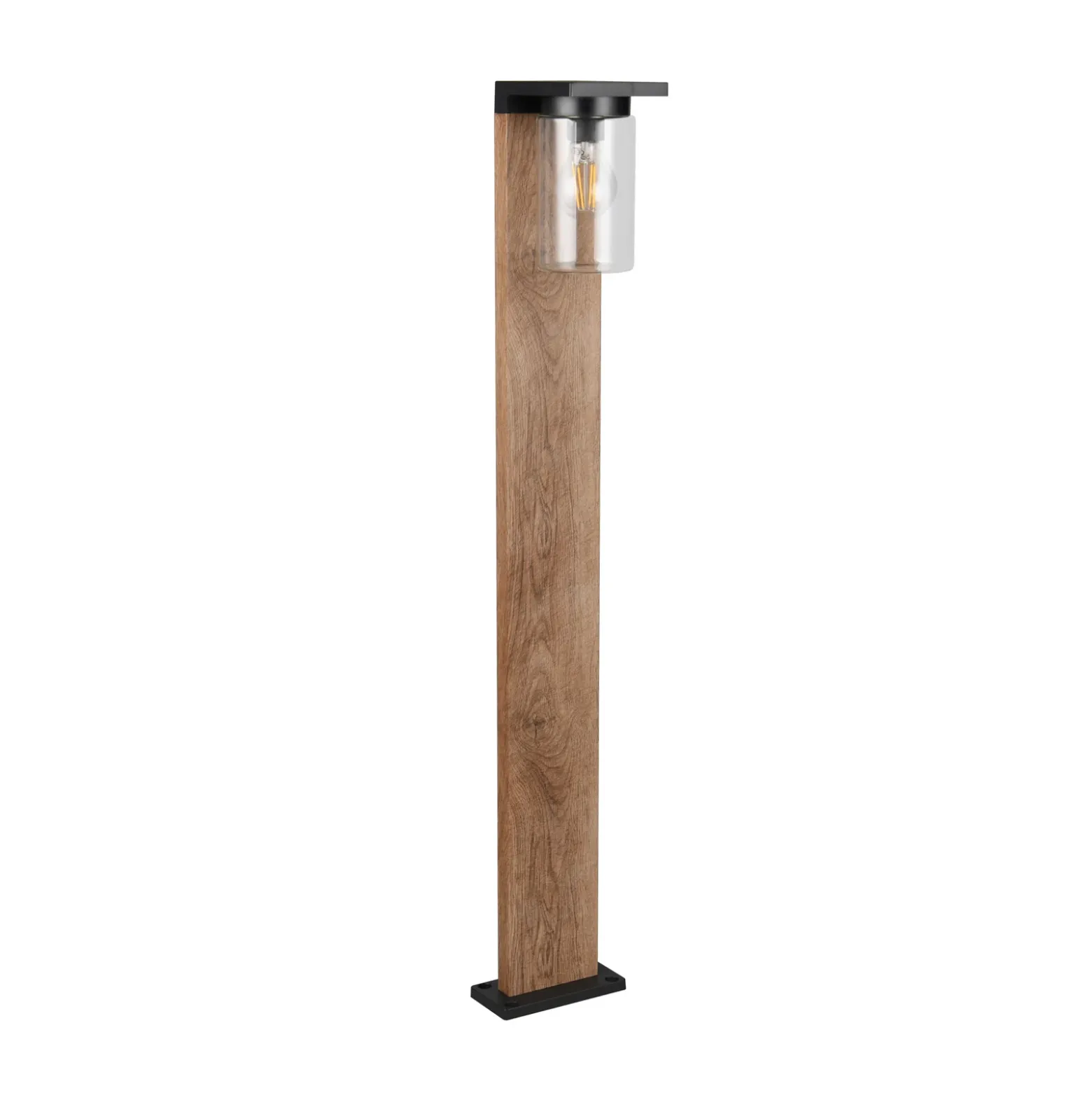 Bolardo luminoso ARDILA, aspecto de madera, altura 100 cm, metal/vidrio IP44