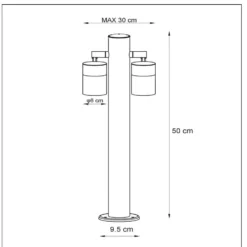 Bolardo luminoso ARNE, color cromo, con 2 luces. Altura: 50 cm. IP44. GU10-LED