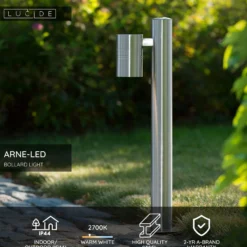 Bolardo luminoso ARNE, color cromo, 1 luz. Altura: 50 cm. IP44. GU10-LED