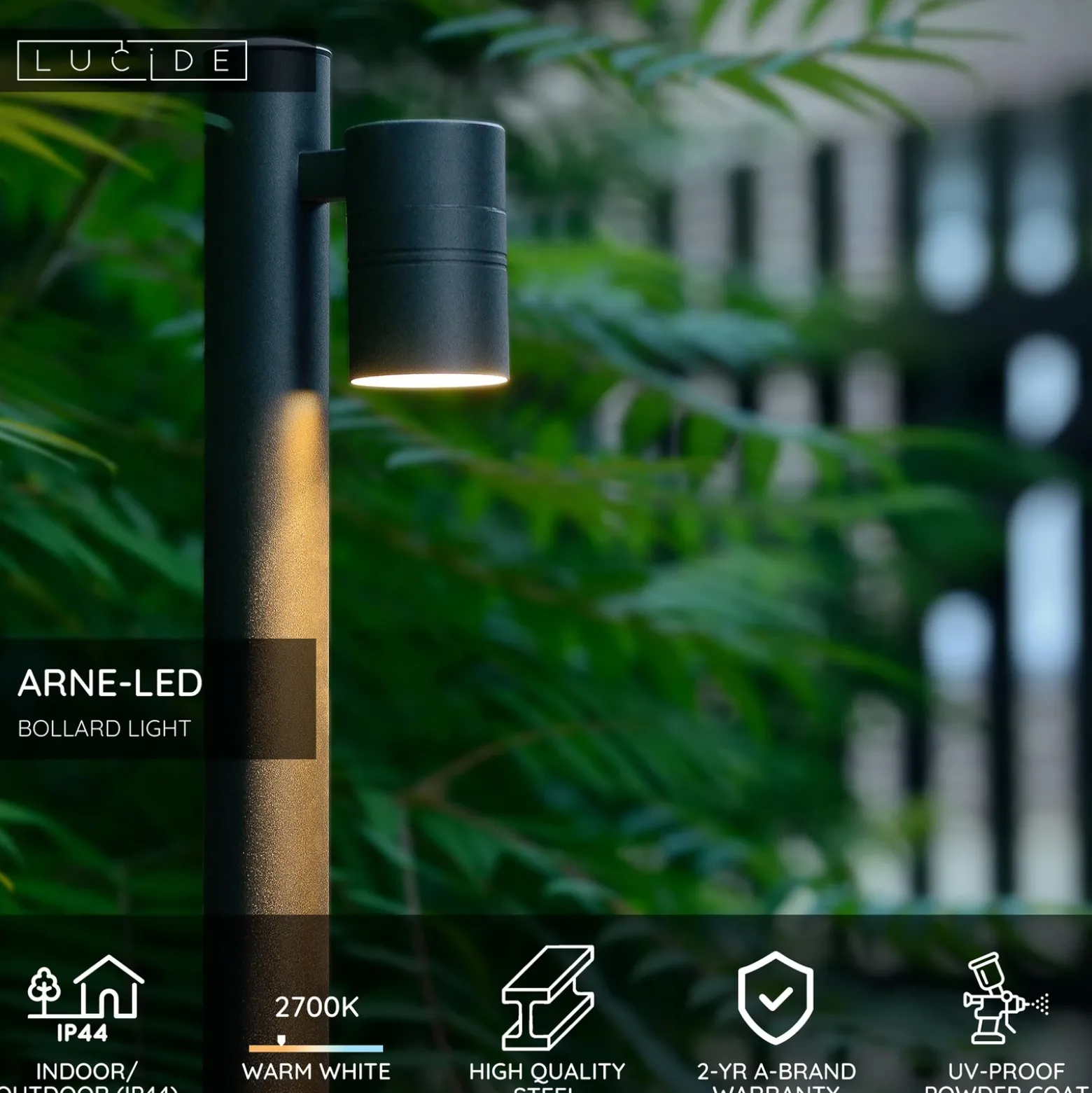 Bolardo luminoso ARNE, negro, 1 luz, altura 50 cm, IP44, LED GU10