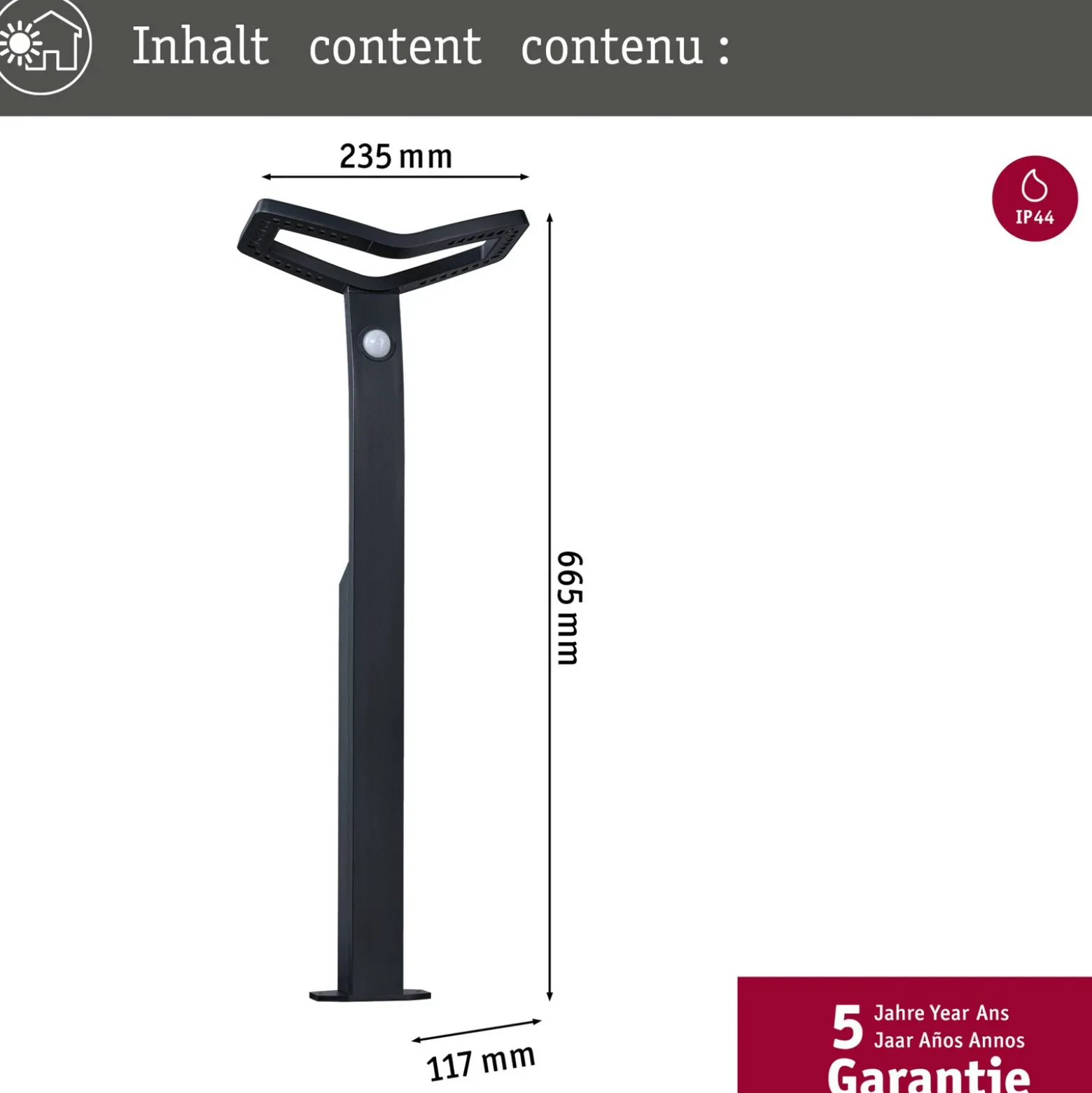 Bolardo luminoso con sensor inteligente Alara de Paulmann, RGBW antracita IP44