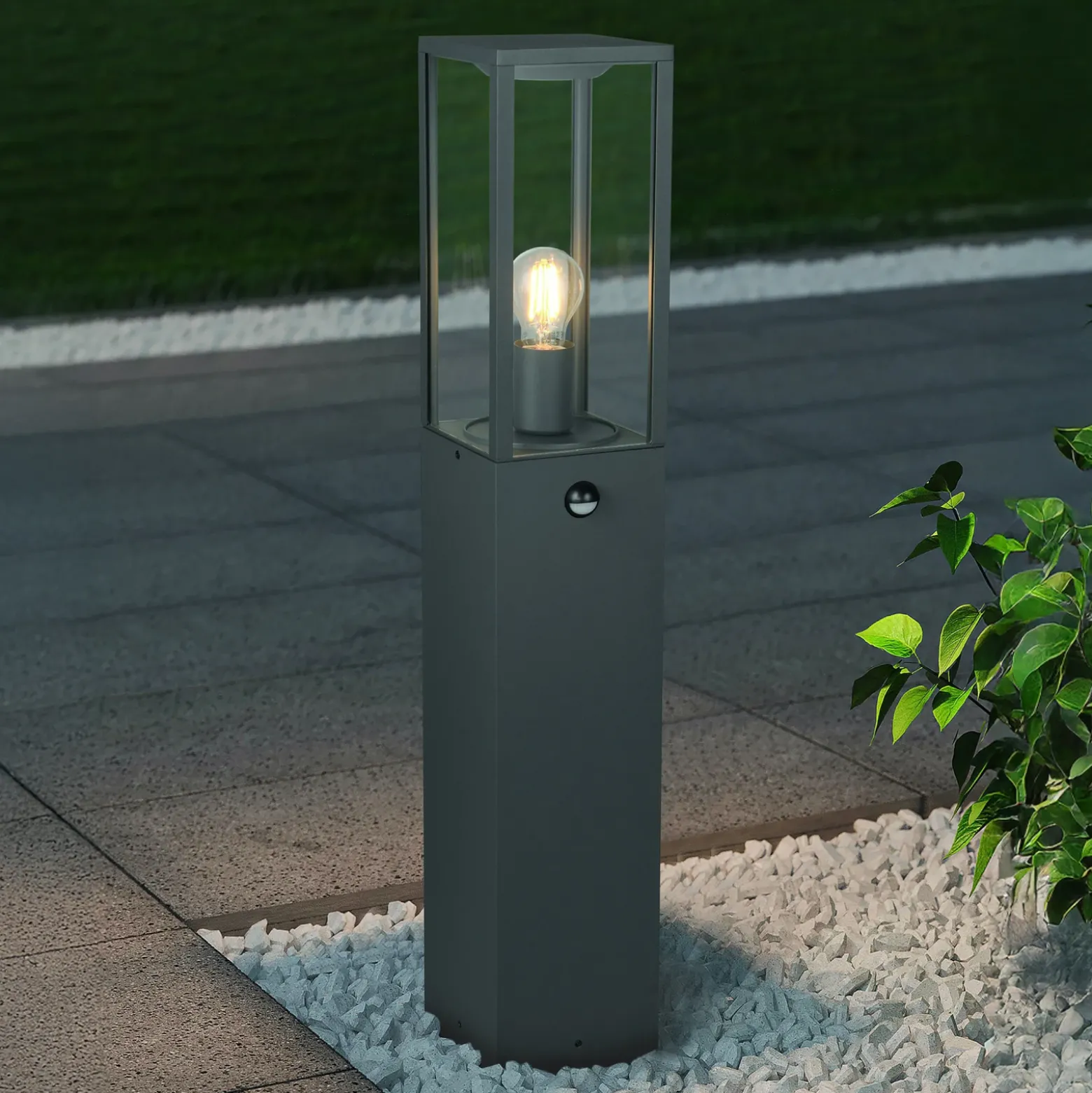 Bolardo luminoso de sensor GARONNE, antracita, altura 80 cm, metal IP44