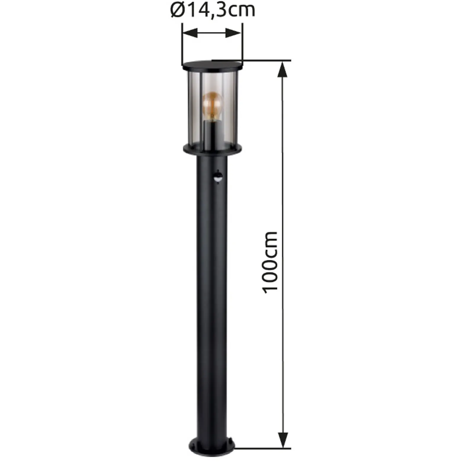 Bolardo luminoso Gracey, negro, con sensor, 100 cm, IP54, E27