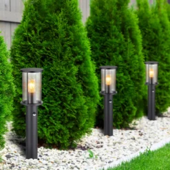 Bolardo luminoso Gracey, negro, con sensor, 60 cm, IP54, E27