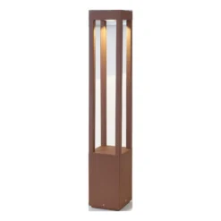 Bolardo luminoso LED Agra, marrón óxido, aluminio/vidrio, altura 65 cm