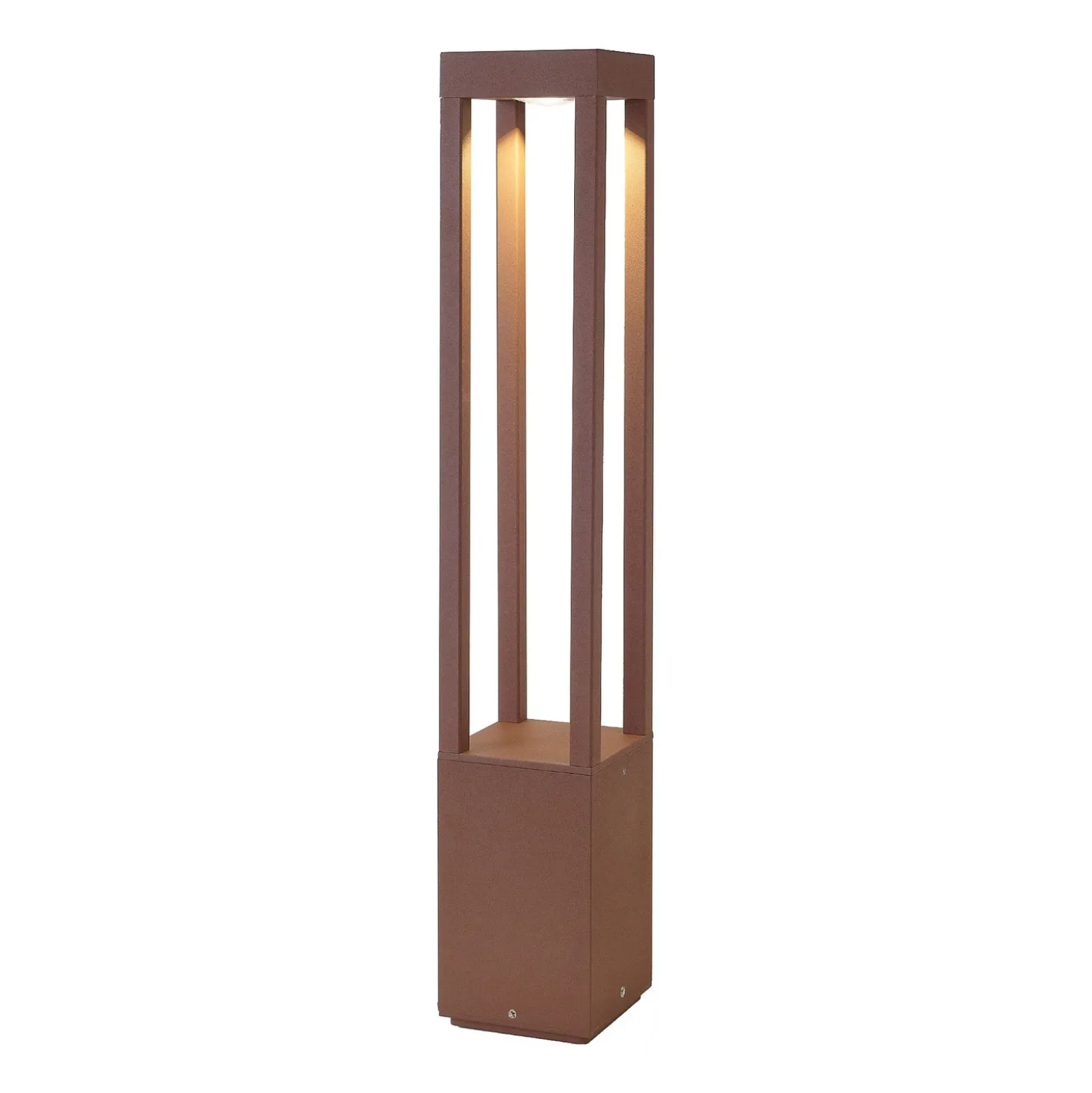 Bolardo luminoso LED Agra, marrón, aluminio, altura 65 cm