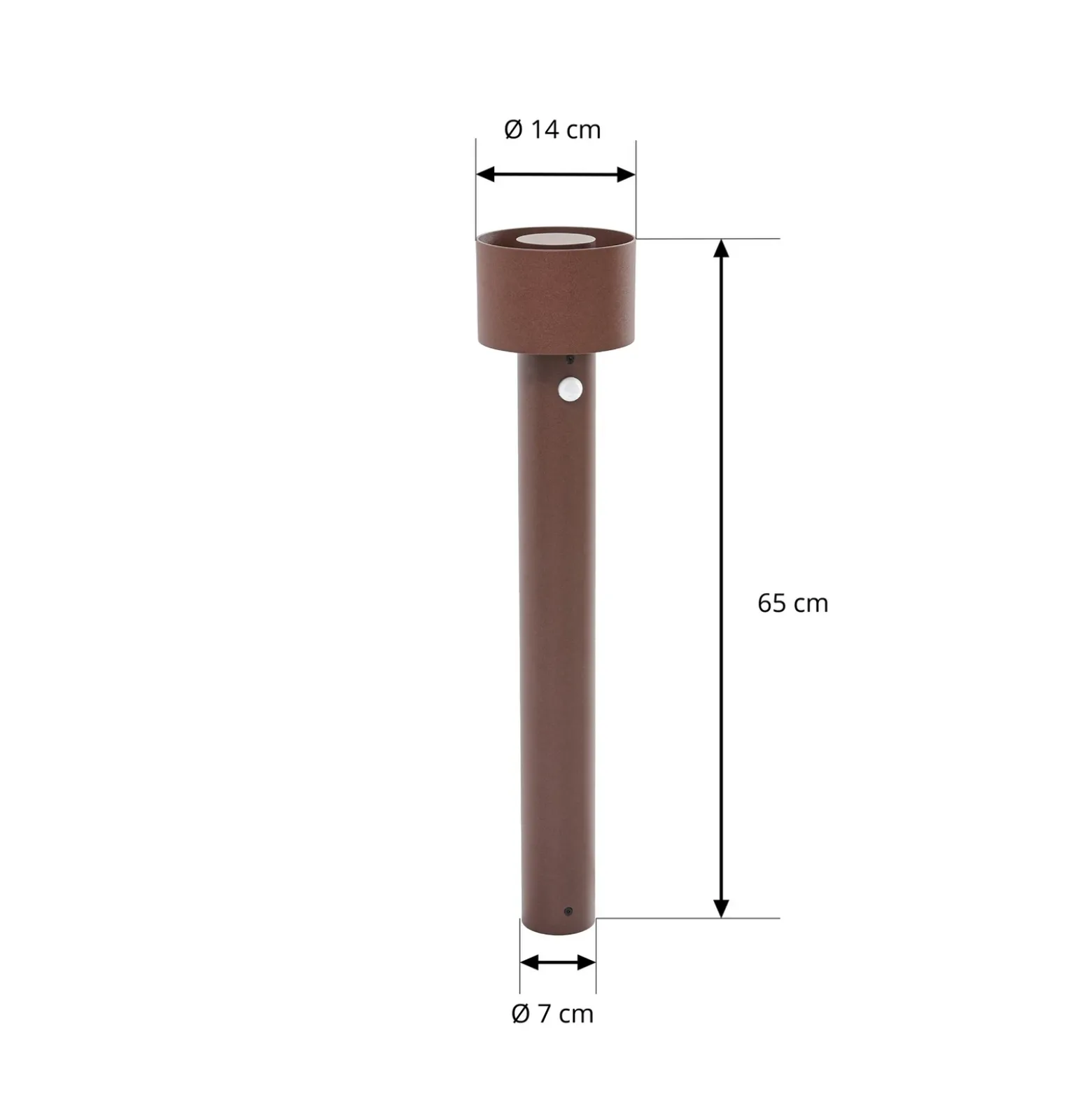 Bolardo luminoso LED Arcchio Milten, 65 cm, color óxido, IP65, con sensor