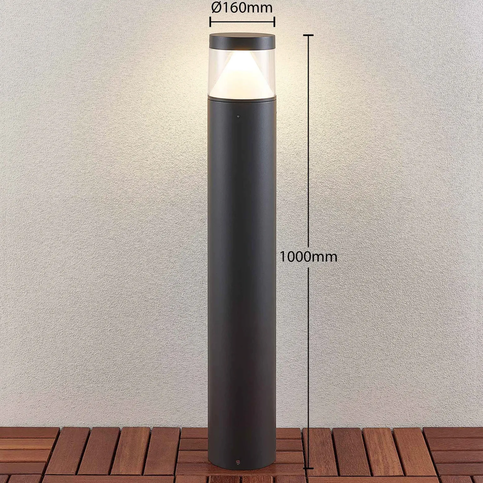 Bolardo luminoso LED Darja de Lucande, antracita, metal, 100 cm, IP54
