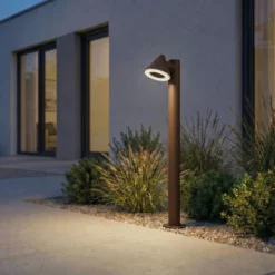 Bolardo luminoso LED de exterior Lindby Soran, marrón, 100 cm, metal, IP44