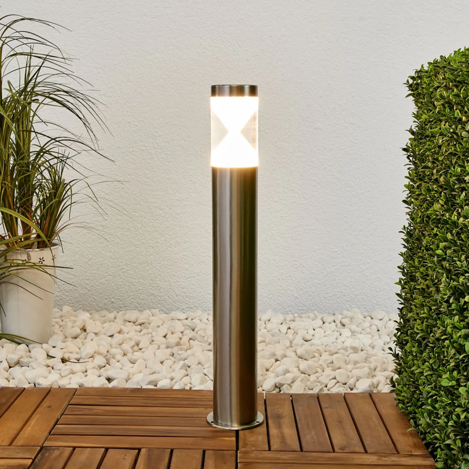Bolardo luminoso LED Fabrizio de Lindby, altura 56 cm, acero inoxidable
