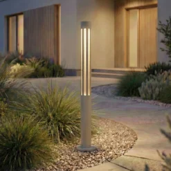 Bolardo luminoso LED Fjorya de Lindby, altura 60 cm, gris piedra, IP65