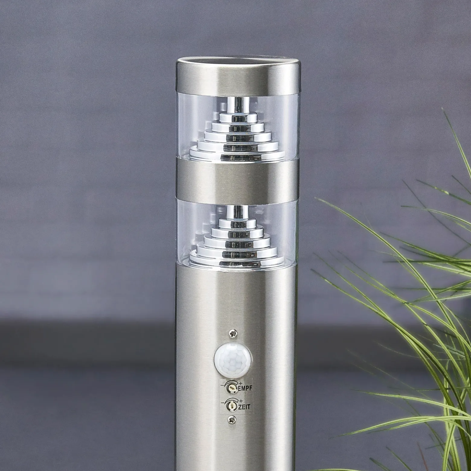 Bolardo luminoso LED Lanea de Lindby, 60 cm, gris, sensor, IP44