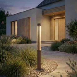 Bolardo luminoso LED Lindby Fjorya, altura 60 cm, marrón, IP65