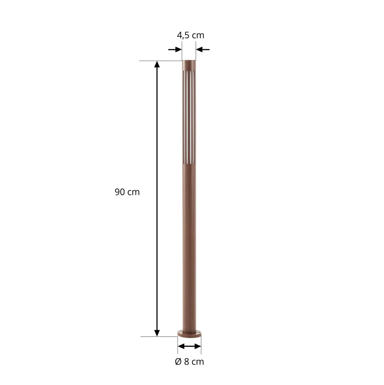 Bolardo luminoso LED Lindby Fjorya, altura 90 cm, marrón, IP65