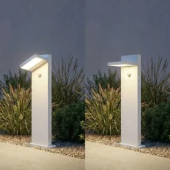 Bolardo luminoso LED Lucande Silvan, blanco, 65 cm, con sensor, IP54