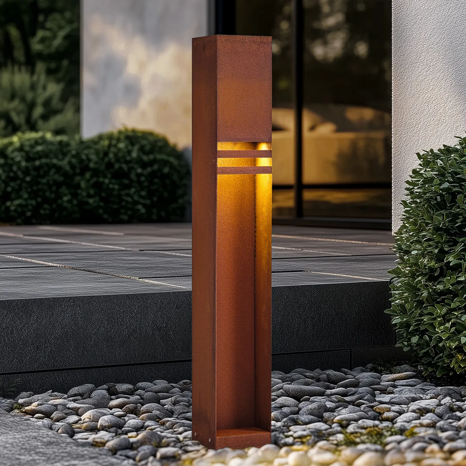 Bolardo luminoso LED Lucande Oxido, color óxido, altura 80 cm, IP44