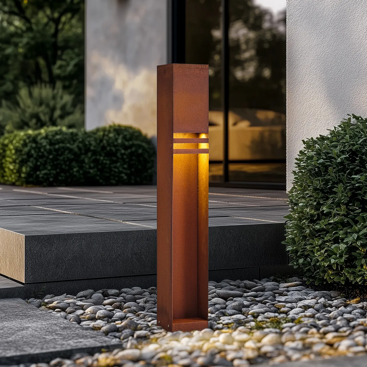 Bolardo luminoso LED Lucande Oxido, color óxido, altura 80 cm, IP44