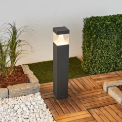 Bolardo luminoso LED Lucande Egon, altura 65 cm, gris grafito, IP54